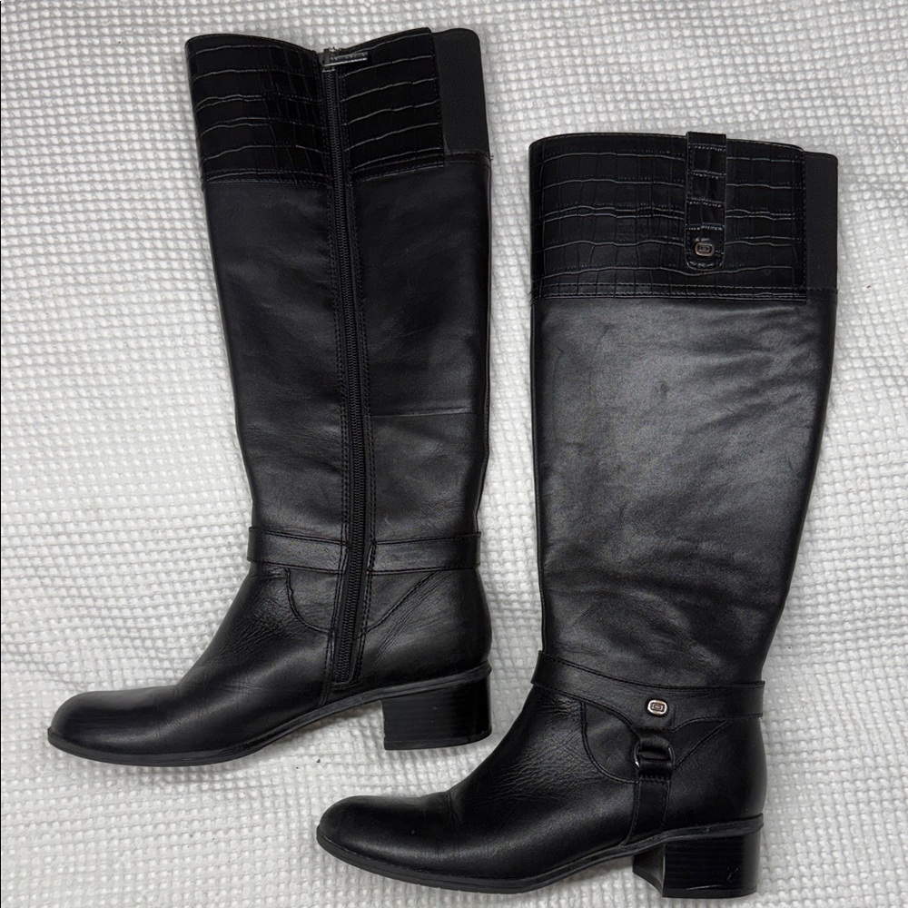 Bandolino Black Leather Knee-High Riding Boots- Size 6.5